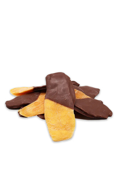 Mangostreifen mit Schokoladenkonvertüre