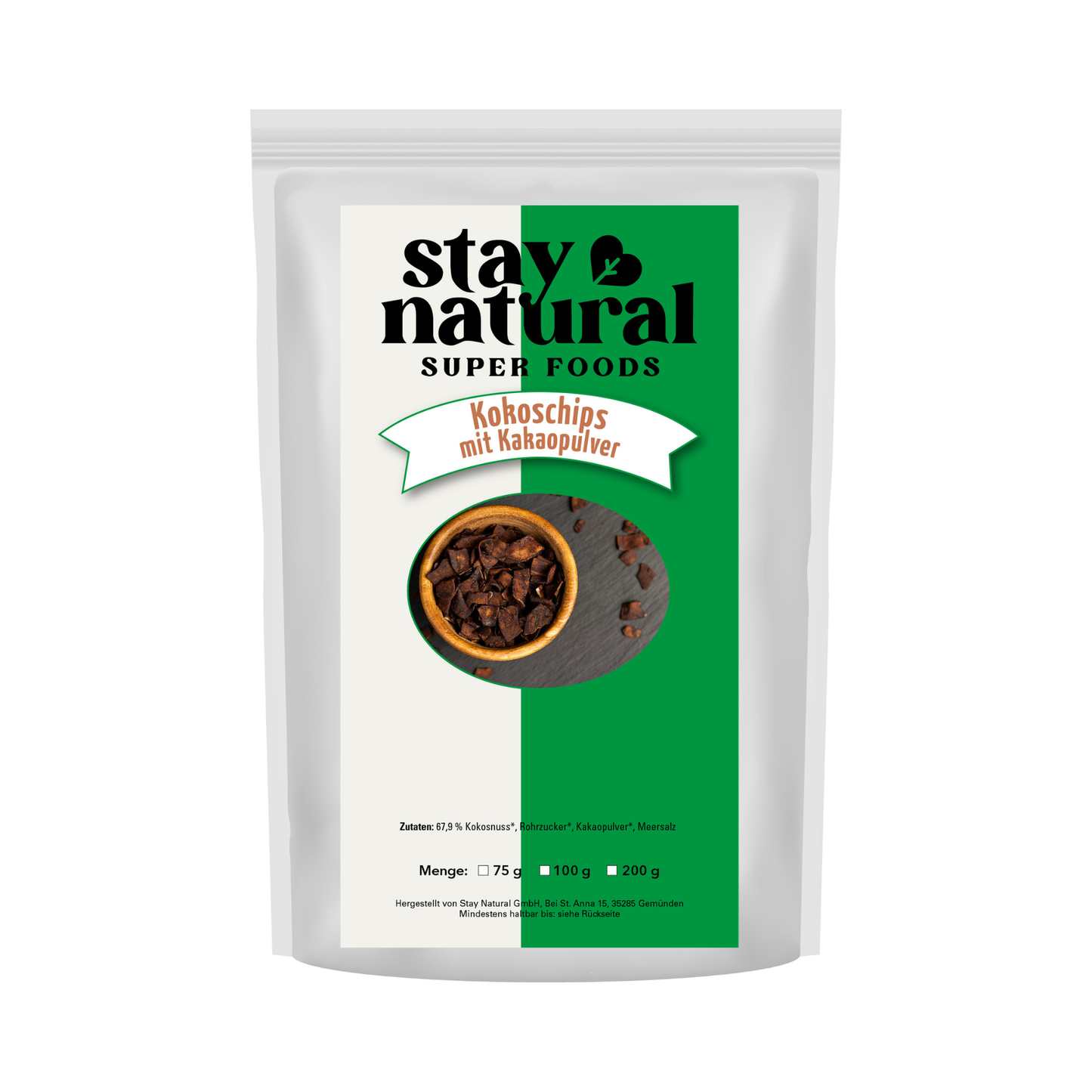 Kokoschips mit Kakaopulver