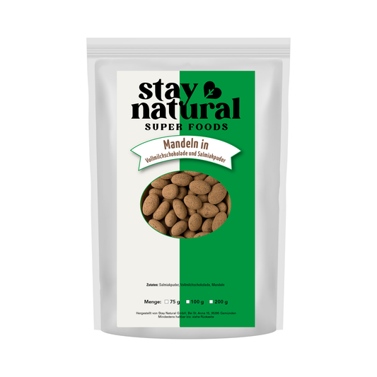 Mandeln in Vollmilchschokolade und Salmiakpuder