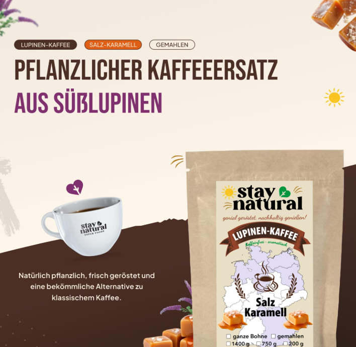 Lupinen Kaffee Salz Karamell gemahlen